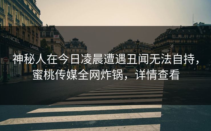 神秘人在今日凌晨遭遇丑闻无法自持，蜜桃传媒全网炸锅，详情查看
